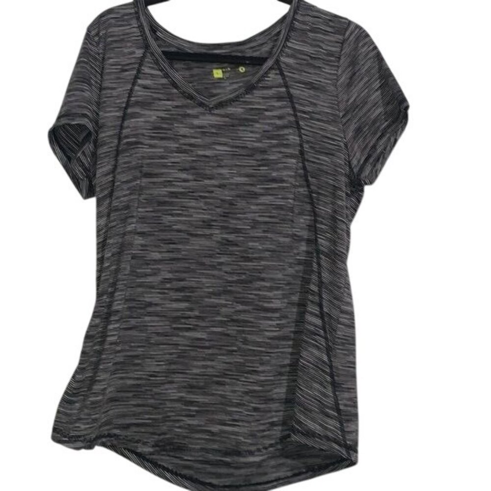 C9 Champion Gray Striped Womens Short Sleeve Semi Fit Activewear Top Size L